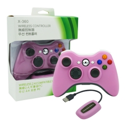 JOYSTICK INALAMBRICO XBOX 360 + RECEPTOR USB DE PC ROSA COMPATIBLE