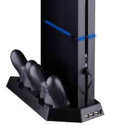 BASE SOPORTE VERTICAL DOBLE FAN Y  CARGA CONTROLES PARA PS4 FAT Y SLIM