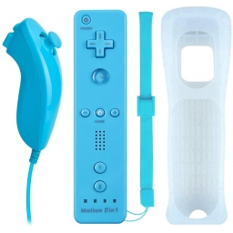 JOYSTICK WIIMOTE CON MOTION PLUS + NUNCHUK CELESTE