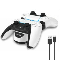 BASE CARGA HORIZONTAL DUAL PARA JOYSTICK CONTROL MANDO PS5 USB C BLANCO