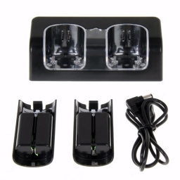 BASE CARGADOR DOBLE Y 2 BATERIAS RECARGABLES PARA WIIMOTE NEGRO