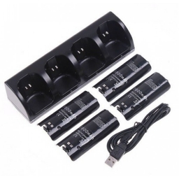 BASE CARGA CUADRUPLE + 4 BATERIAS PARA WIIMOTE WII NEGRA