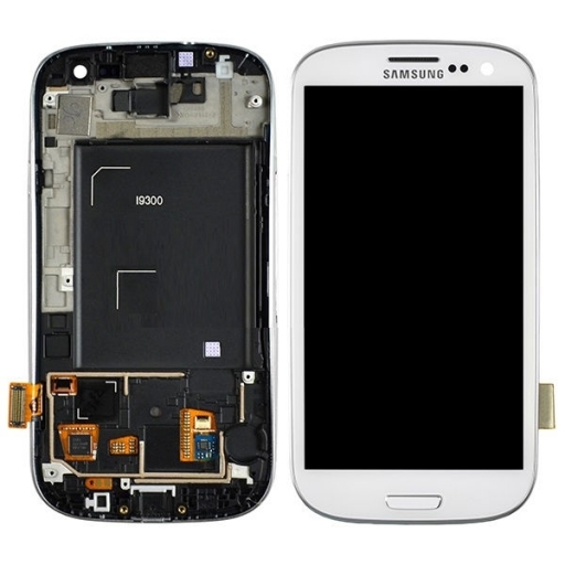 PANTALLA LCD DISPLAY Y TOUCH SAMSUNG I9300 GALAXY S3 BLANCO CON MARCO