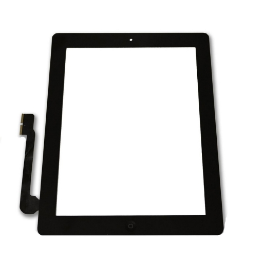 PANTALLA TACTIL TOUCH IPAD 3 y 4 NEGRO CON BOTON HOME COMPLETO Y ADHESIVOS INSTALADOS