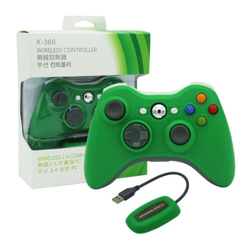 JOYSTICK INALAMBRICO XBOX 360 + RECEPTOR USB DE PC VERDE COMPATIBLE