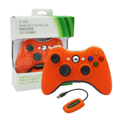 JOYSTICK INALAMBRICO XBOX 360 + RECEPTOR USB DE PC NARANJA COMPATIBLE