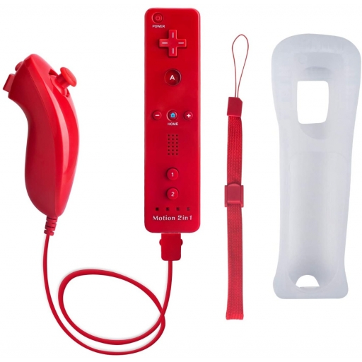 JOYSTICK WIIMOTE CON MOTION PLUS + NUNCHUK ROJO