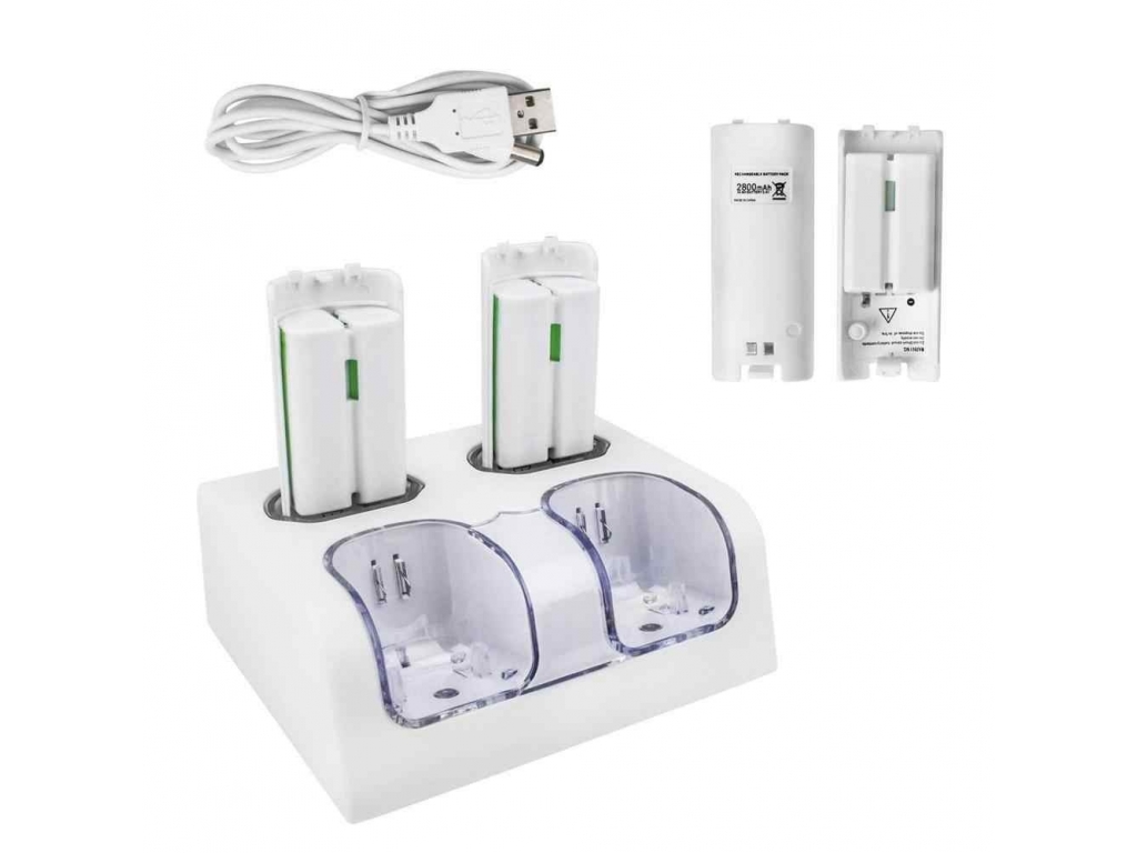 BASE CARGA CUADRUPLE + 4 BATERIAS PARA WIIMOTE WII BLANCA