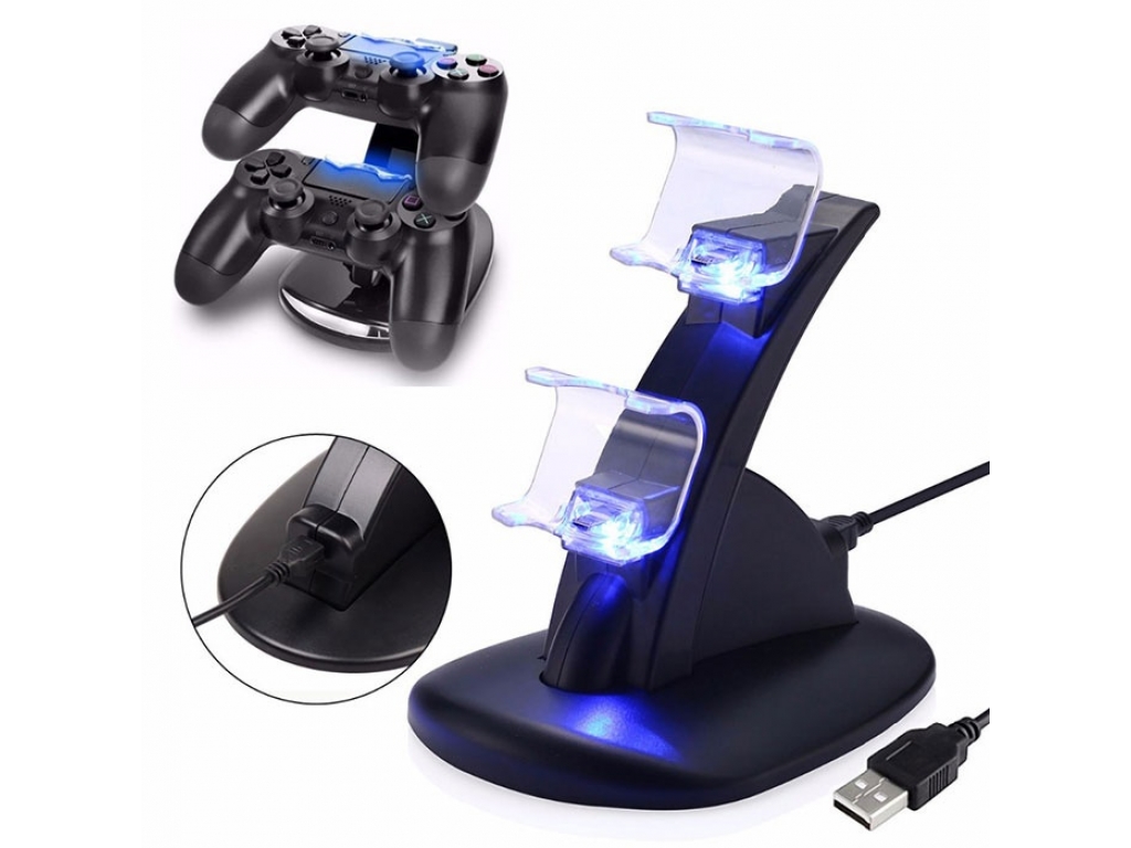 BASE CARGADOR DUAL JOYSTICK CONTROL MANDO PLAYSTATION 4 NEGRA