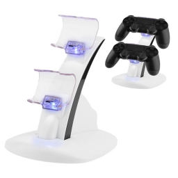 BASE CARGADOR DOBLE JOYSTICK CONTROL MANDO PLAYSTATION 4 BLANCO