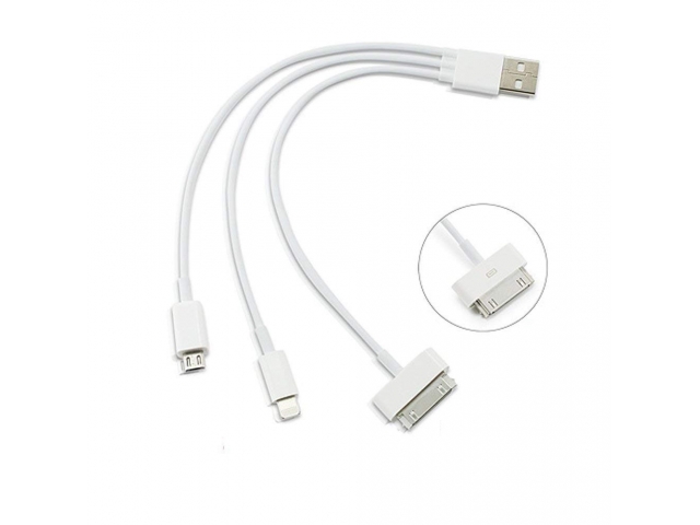 CABLE USB 3 EN 1 Micro usb lightning y 30 pin