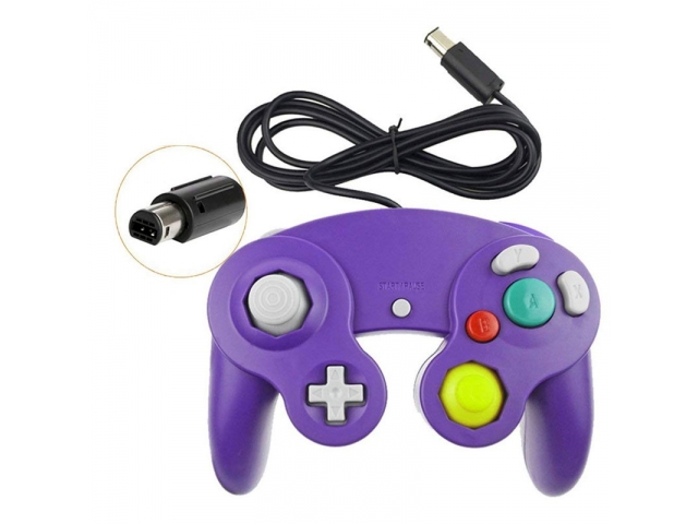 CONTROL MANDO JOYSTICK NINTENDO GAME CUBE Y WII VIOLETA CABLEADO COMPATIBLE