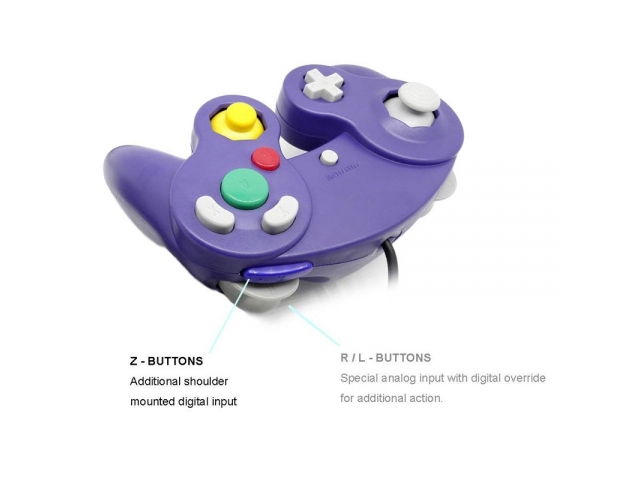 CONTROL MANDO JOYSTICK NINTENDO GAME CUBE Y WII VIOLETA CABLEADO COMPATIBLE