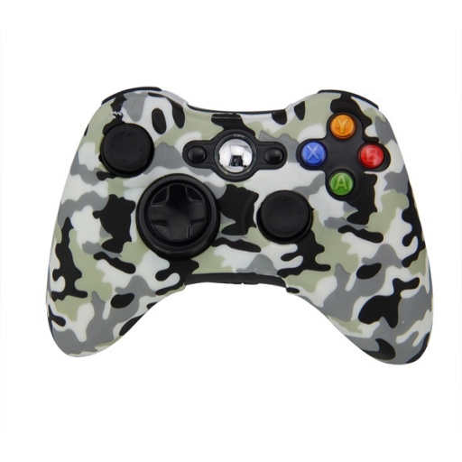 FUNDA PROTECTOR DE SILICONA JOYSTICK XBOX360 CAMUFLADO BLANCO Y NEGRO