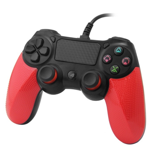 JOYSTICK CON CABLE PLAYSTATION 4 COMPATIBLE NEGRO Y ROJO