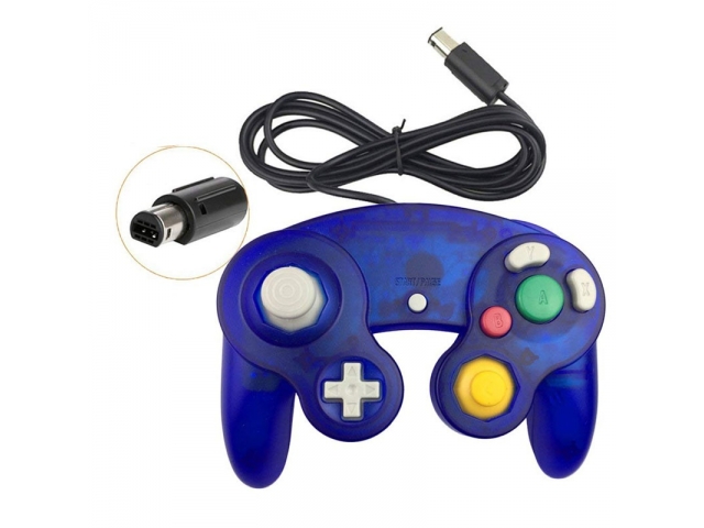 CONTROL MANDO GAMEPAD NINTENDO GAME CUBE Y WII AZUL TRANSPARENTE CABLEADO COMPATIBLE