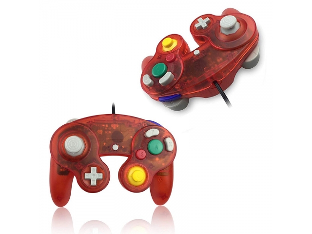 MANDO CONTROL GAMEPAD NINTENDO GAME CUBE Y WII ROJO TRANSPARENTE CABLEADO COMPATIBLE