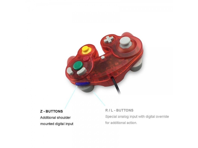 MANDO CONTROL GAMEPAD NINTENDO GAME CUBE Y WII ROJO TRANSPARENTE CABLEADO COMPATIBLE