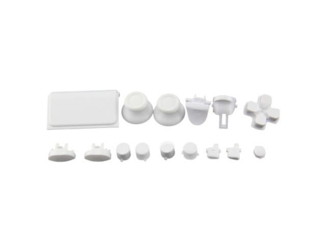 EL KIT ESTA COMPUESTO CON LAS SIGUIENTES PIEZAS.  - PLASTICO SUPERIOR DEL SENSOR TACTIL - PAR DE STICK ANALOGOS PLASTICOS (CAPUCHON DE LAS PALANCAS) - CRUZ DE MOVIMIENTO - BOTONES L1 Y R1 - BOTONES L2 Y R2 (GATILLOS INFERIORES) - BOTONES EQUIS, CUADRADO, 
