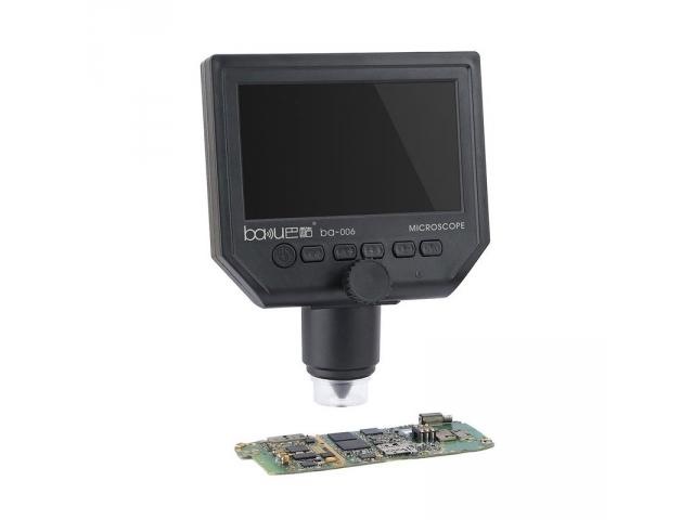 MICROSCOPIO DIGITAL CON PANTALLA DE 4.3" BAKU 600X  Microscopio Baku Ba006 Con pantalla Lcd  Ideal para servicio técnico de celulares , tablets, consolas y electronica en general.  Pantalla 4.3 pulgadas HD pantalla OLED con ajuste de brillo.