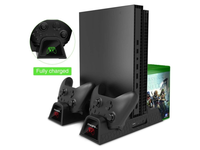 Base estacion soporte de refrigeracion y carga de baterias de joystick para todas las versiones de Xbox one.