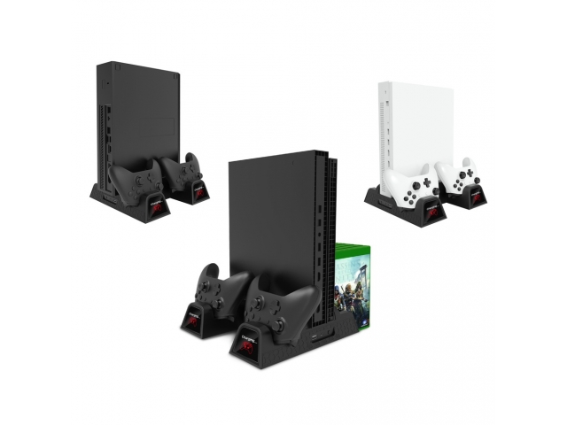 Base estacion soporte de refrigeracion y carga de baterias de joystick para todas las versiones de Xbox one.